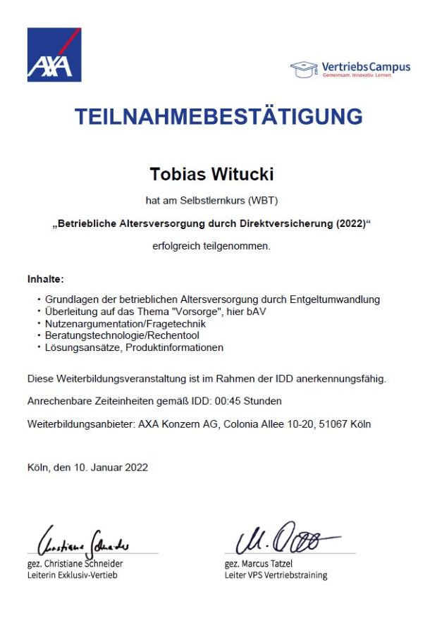 Betriebliche Altersversorgung durch Direktversicherung